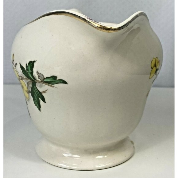Vintage Knowles Yellow Buttercup China Creamer Pitcher Footed Cup Gold Trim USA - Picture 5 of 11